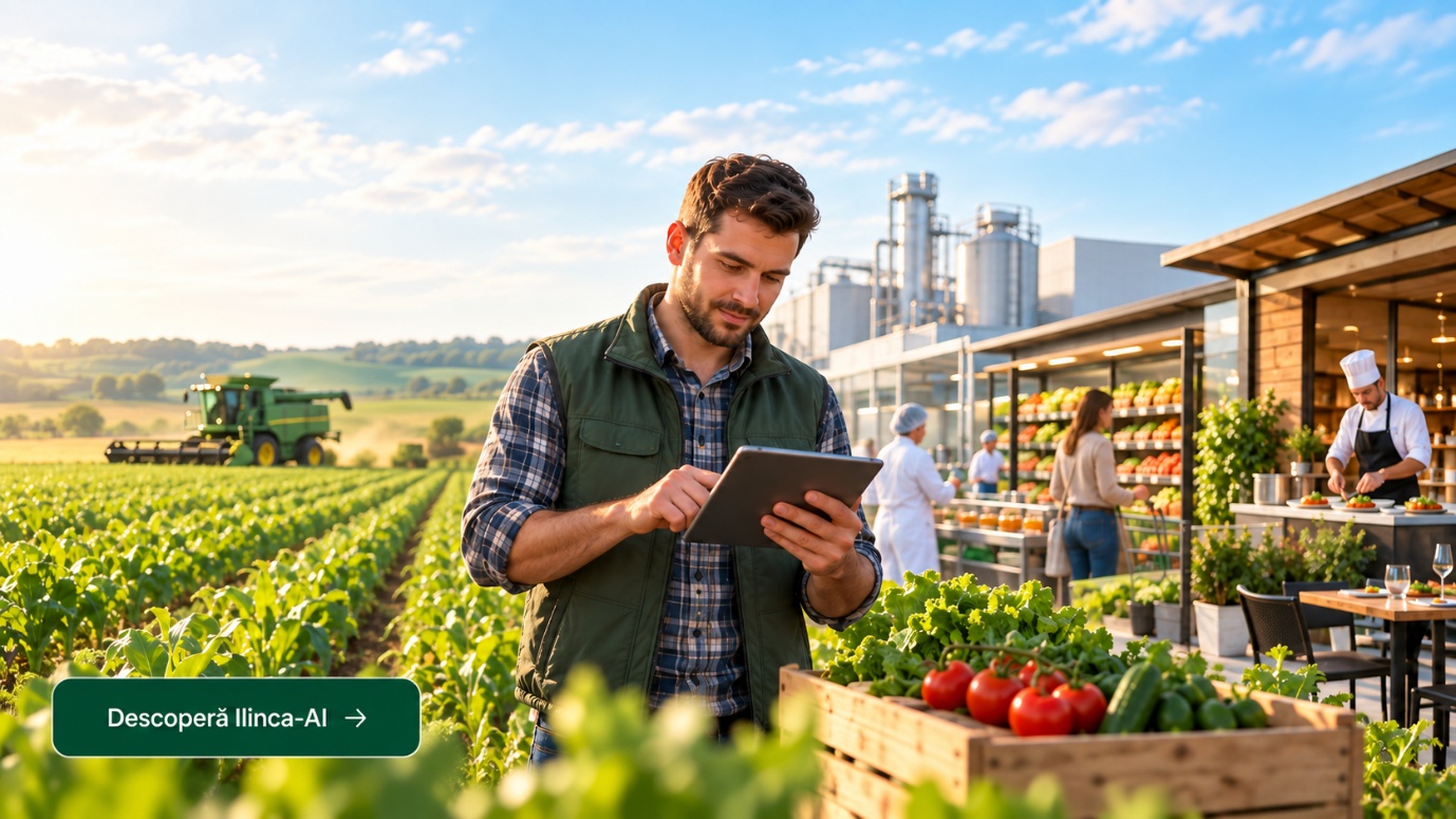 Fermier cu o tabletă, între culturi și produse agroalimentare